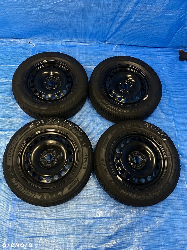 KOŁA KOŁO FELGA STALOWE 17" 5X112; 57,1mm ET38 KOMPLET  OPONY ZIMOWE MICHELIN 6,5mm VW TIGUAN ARTEON GOLF PASSAT SKODA AUDI Q3 Q5 A5 A6 A7 KODIAQ ITP. - 4
