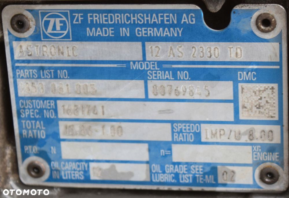 SKRZYNIA BIEGÓW AUTOMAT ZF ASTRONIC 12 AS 2330 TD DAF XF CF 106 EURO 6 - 9