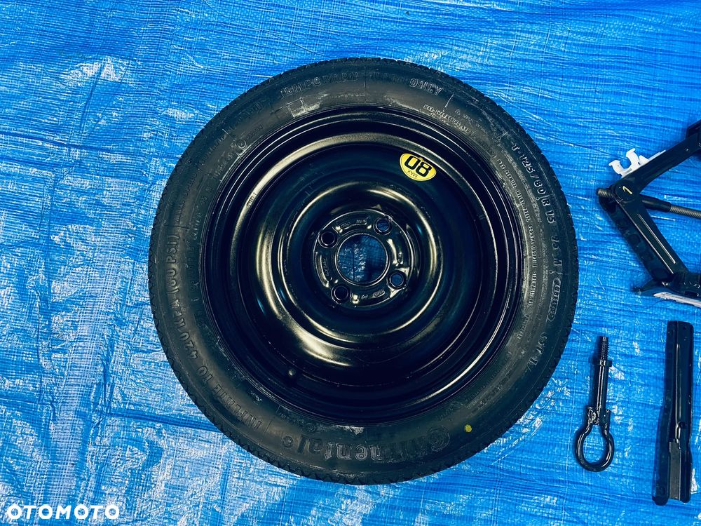 KOŁO ZAPASOWE DOJAZDOWE 15" 4x108 63,4mm FORD B-MAX JK ; KOMPLET ZESTAW NAPRAWCZY LEWAREK WKRĘTKA KLUCZ ; OPONA CONTINENTAL T125/80R15 ORYGINAŁ FIESTA MK6 MK7 MK8 ; FOCUS MK1 ; FUSION ; MAZDA 2 - 5