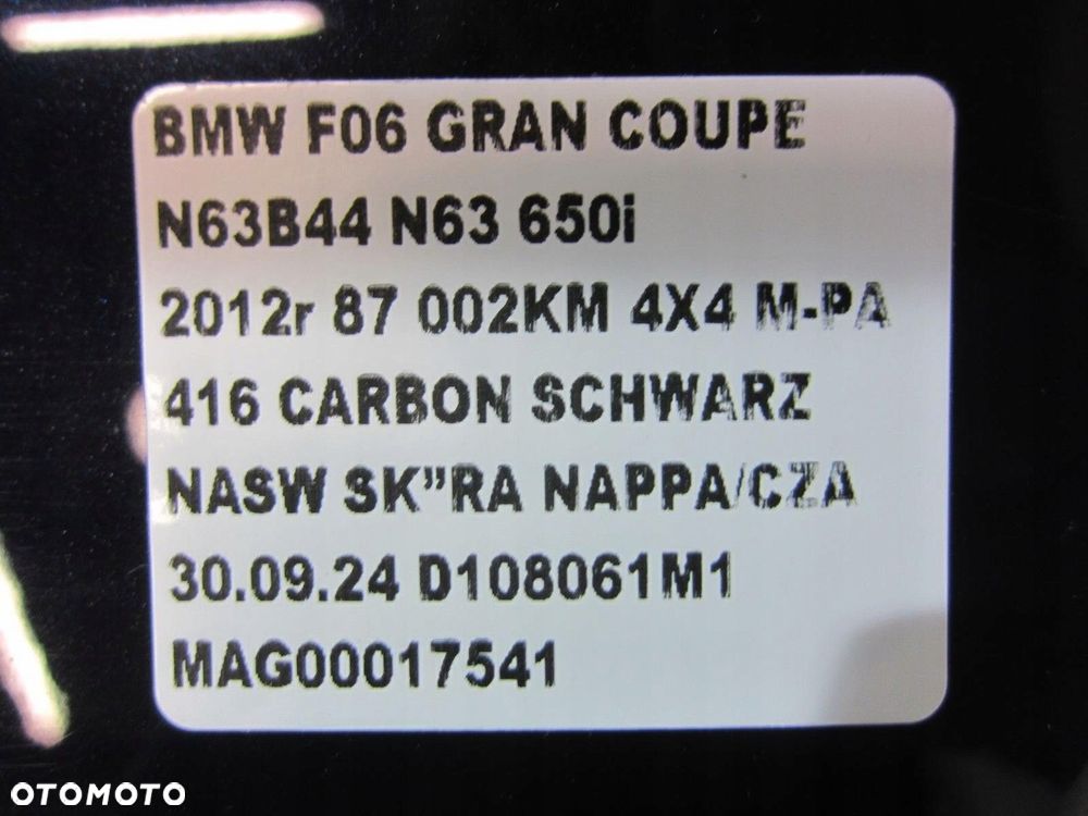BMW 6 F06 GRAN COUPE DRZWI LEWE TYLNE LEWY TYŁ 416 CARBON SCHWARZ 7294993 - 15