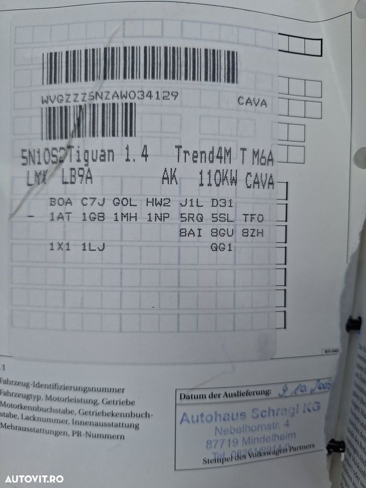 Dezmembrez VW Tiguan 2010 motor 1.4 tsi CAV culoare alb  LB9A - 5