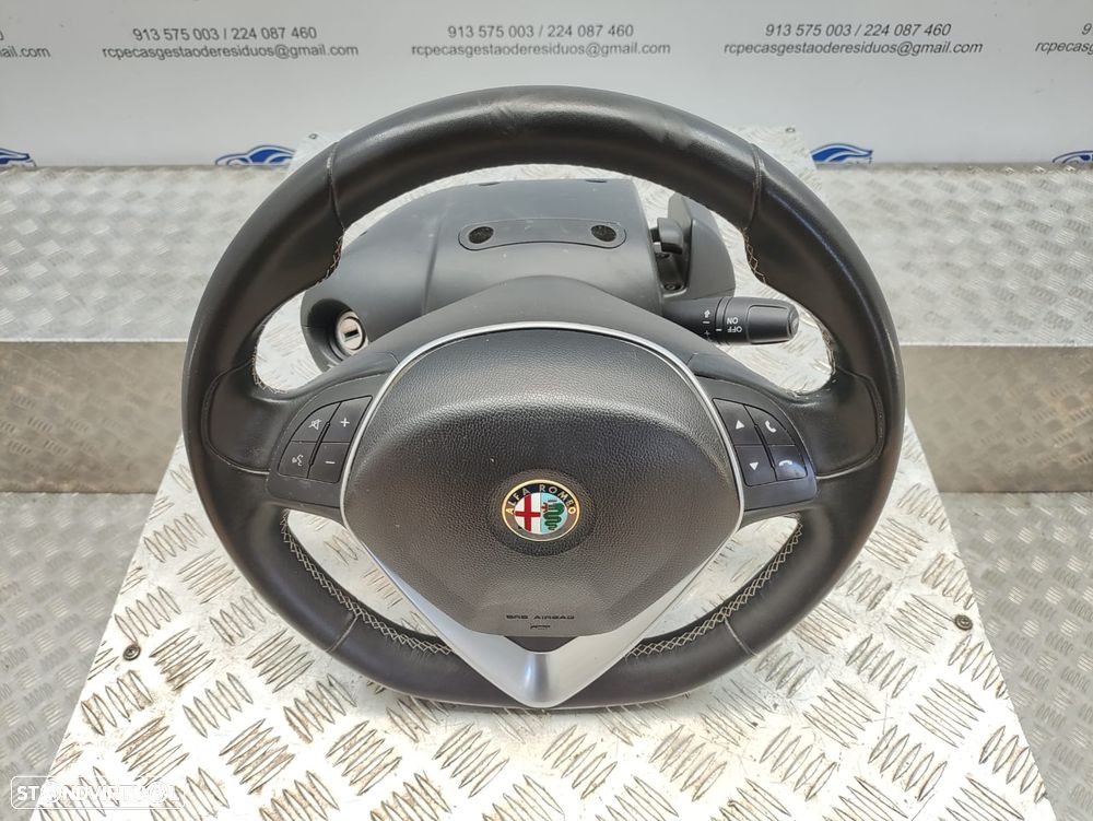 Volante Completo Flat Bottom Pele Costura Branca Alfa Romeo Giulietta - 8