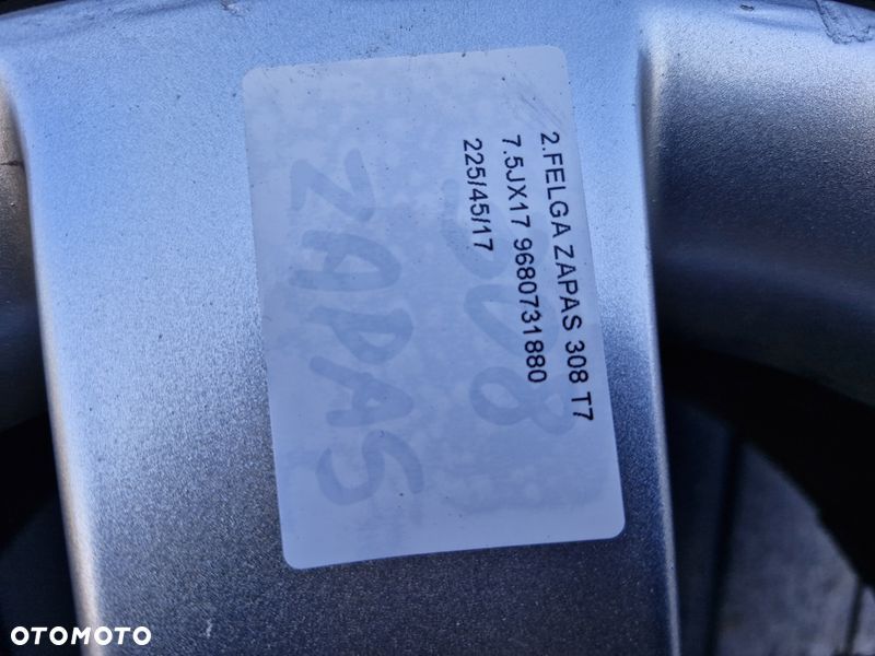 PEUGEOT 308 T7 FELGA ALUMINIOWA KOŁO ZAPASOWE 17 CALI 4x108 7.5J ET32 9680731880 - 2