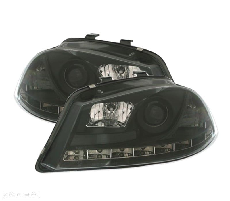 FARÓIS PARA SEAT IBIZA E CORDOBA 6L 02-08 FRONTAIS LUZ DIURNA LED FUNDO PRETO - 1