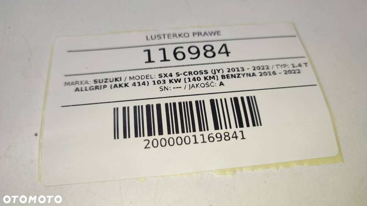 LUSTERKO PRAWE ELEKTRYCZNE KIERUNKOWSKAZ SUZUKI SX4 S-CROSS EU ZQ5 8PIN - 6
