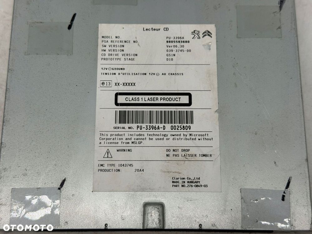stacja multimedialna radio peugeot 308 9805593680 - 4