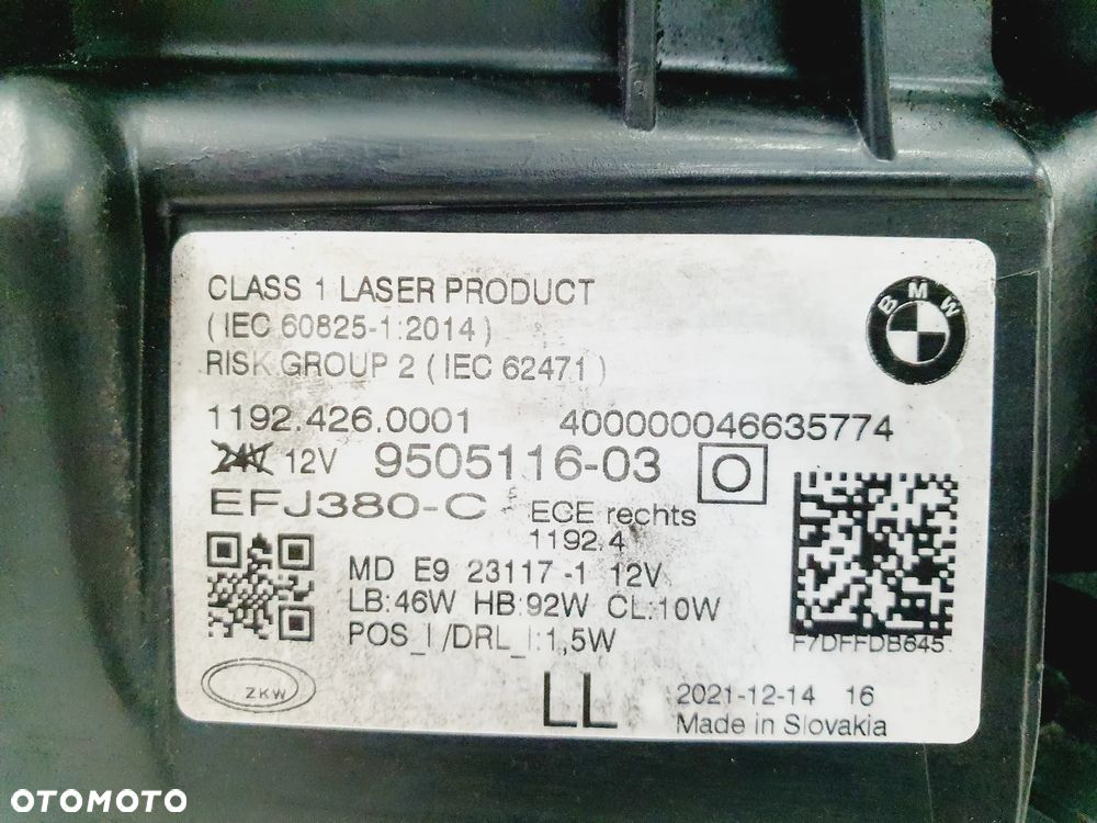 BMW 4 G22 G23 M4 G82 LAMPA PRAWA BMW LASER BLACK SHADOW ORYGINAŁ EU 9505116 - 10