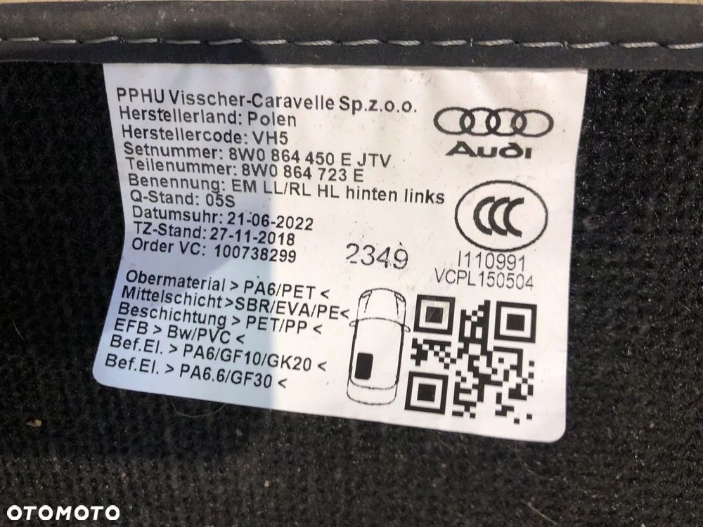 DYWANIKI WELUROWE AUDI A4 B9 AVANT ORYGINALNE - 12