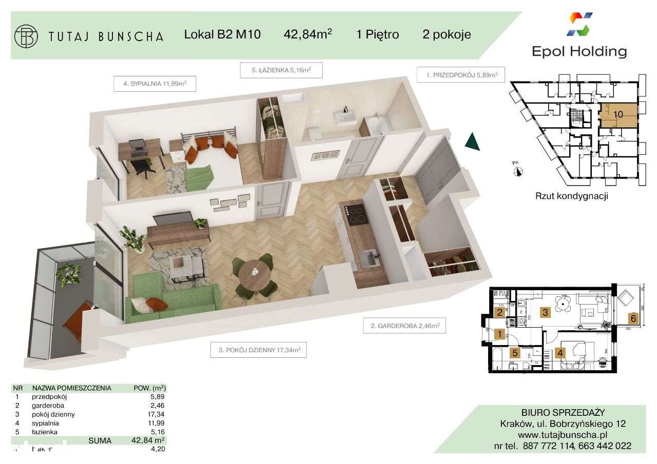 2-pokojowe mieszkanie 42 m2 + balkon 4m2, Bezpośrednio