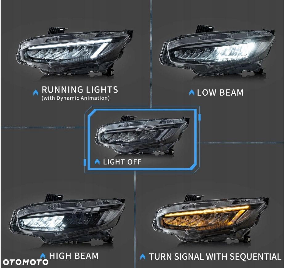 Reflektor Lampa kpl Vland Full Led Neon Tuning Honda Civic X 10 2016-2021 - 6