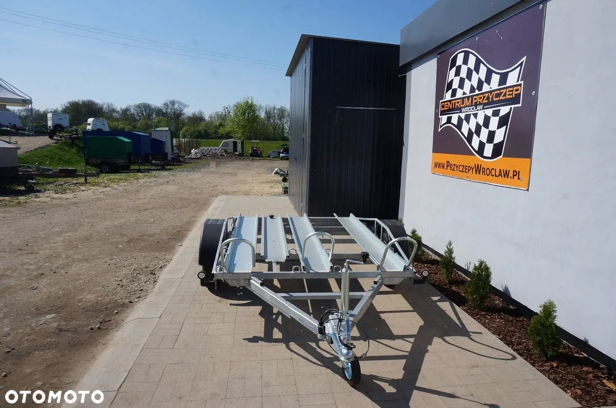 Inny OD RĘKI ! SOLIDNA I TRWAŁA PRZYCZEPA PODMOTOCYKLOWA / 3 RYNNY / DO 2 MOTOCYKLI / DMC 750kg / - 5