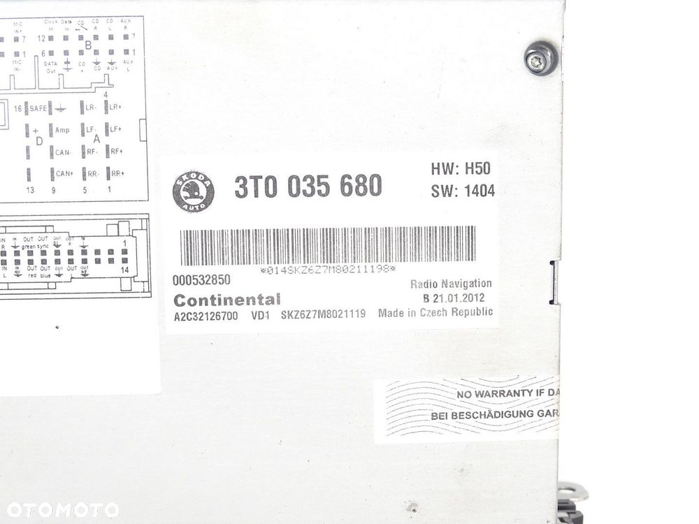 RADIO RADIOODTWARZACZ NAVI NAWIGACJA CD SD SKODA SUPERB II 2 3T 3T0035680 - 6