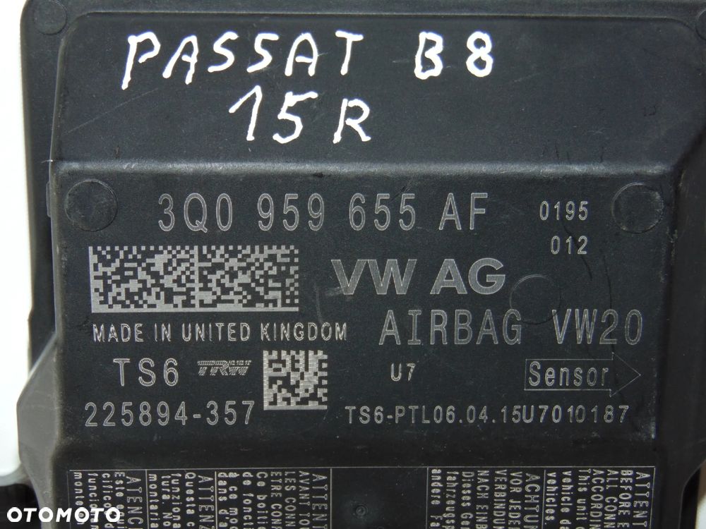 Moduł sterownik sensor Airbag poduszek 3Q0959655AF VW Passat B8 - 2