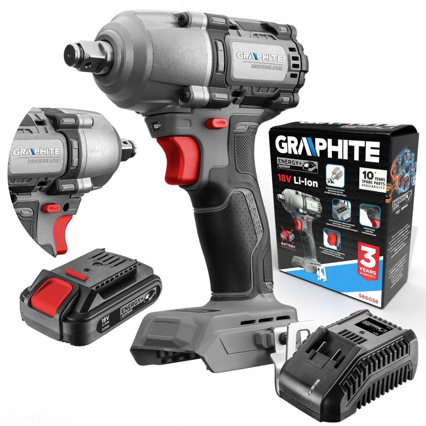 GRAPHITE KLUCZ UDAROWY AKUMULATOROWY 18V BEZSZCZOTKOWY 450Nm 58G038 2.0Ah - 1