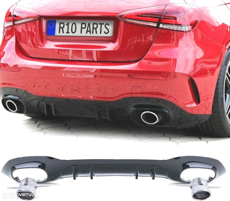 DIFUSOR MERCEDES CLASE A W177 18- A35 LOOK AMG PRETO BRILHANTE + PONTEIRAS ESCAPE - 1