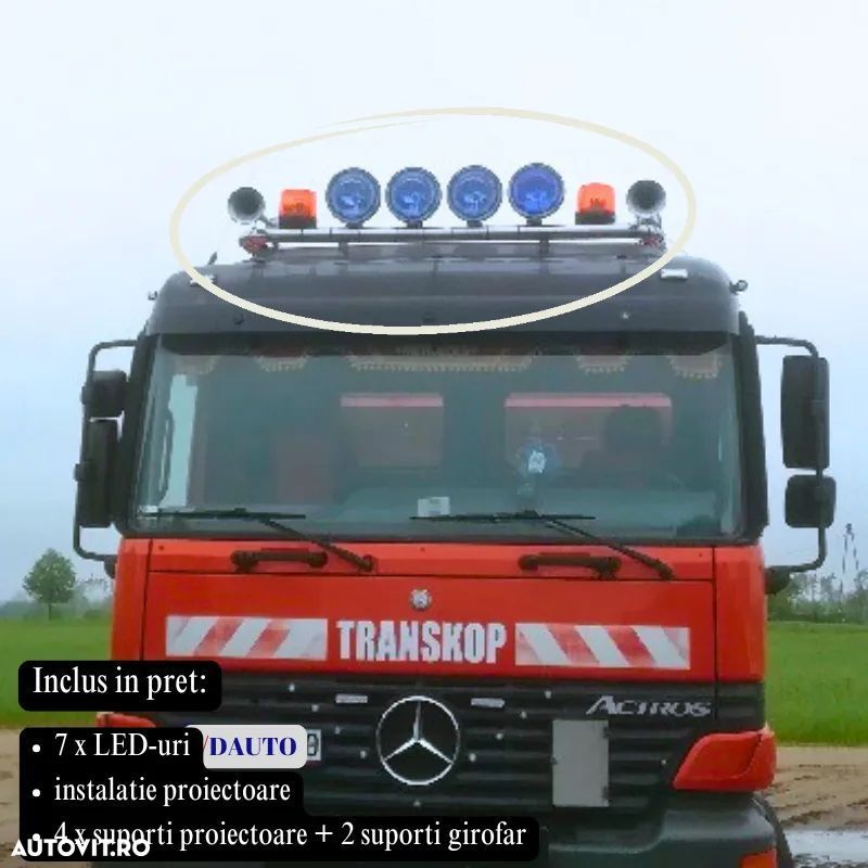 Bara proiectoare camion, TIR, Mercedes Actros, Cabina Mica, 7 LED-uri + instalatie proiectoare - 1
