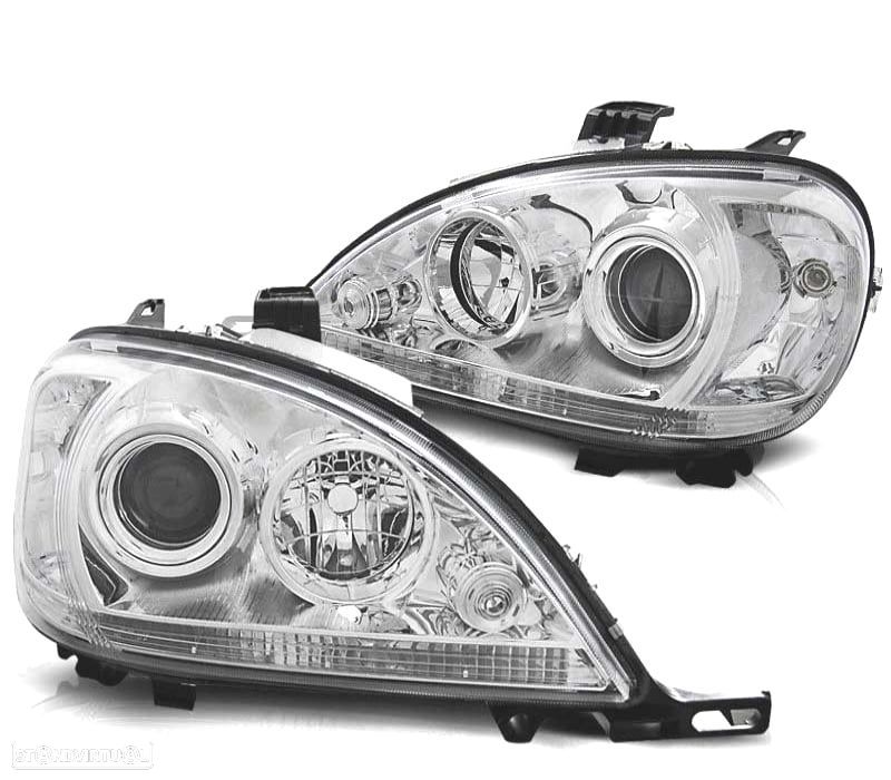FARÓIS MERCEDES CLASSE ML W163 98-01 FUNDO CROMADO - 1
