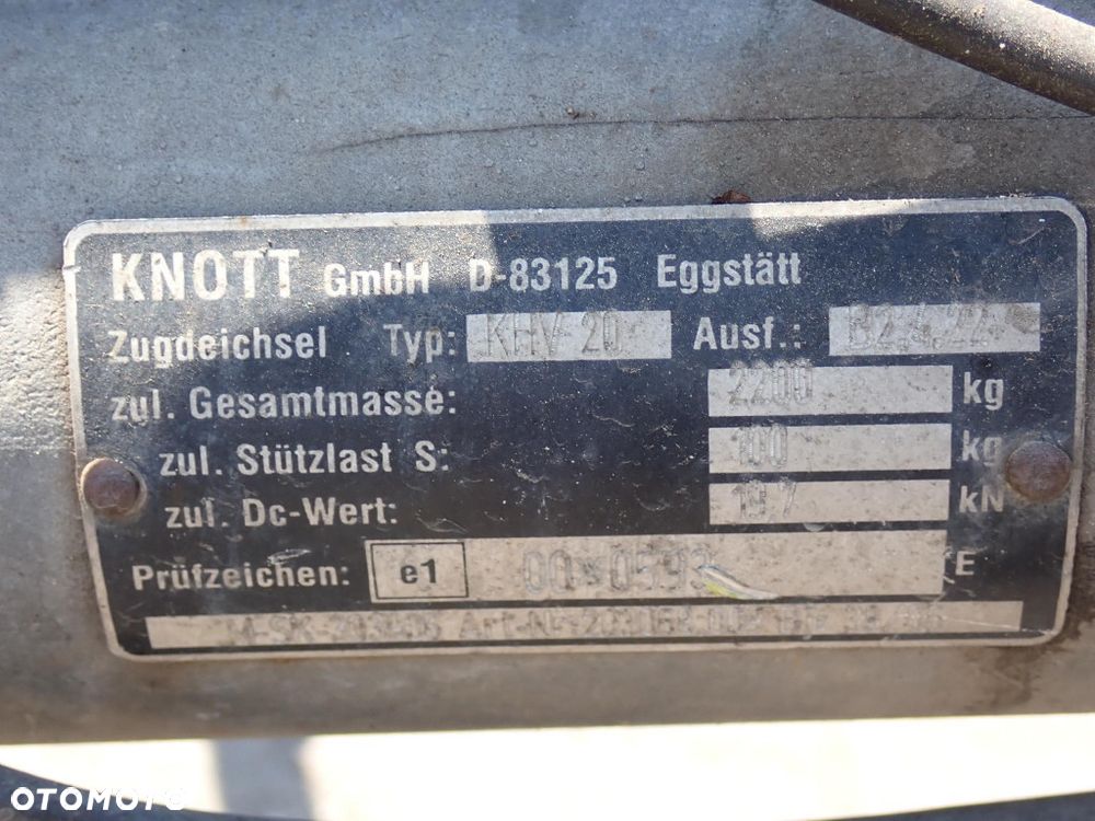 Przyczepa pod agregat hamulec najazdowy dyszel regulowany KNOT KHV20 DMC 2200 kg D-83125 KV20HV A KV20HZ bls 2000 kg - 12