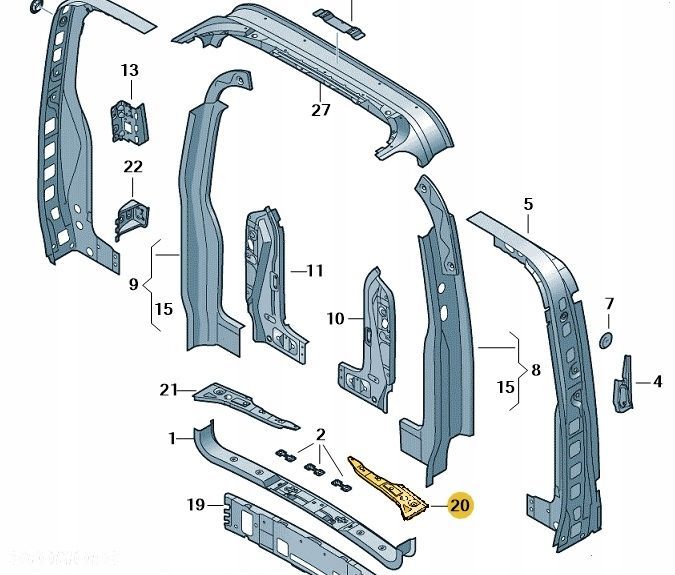 Pas tylny WZMOCNIENIE LEWE VW Transporter T5 T6 NOWE ORYGINALNE VW - 1