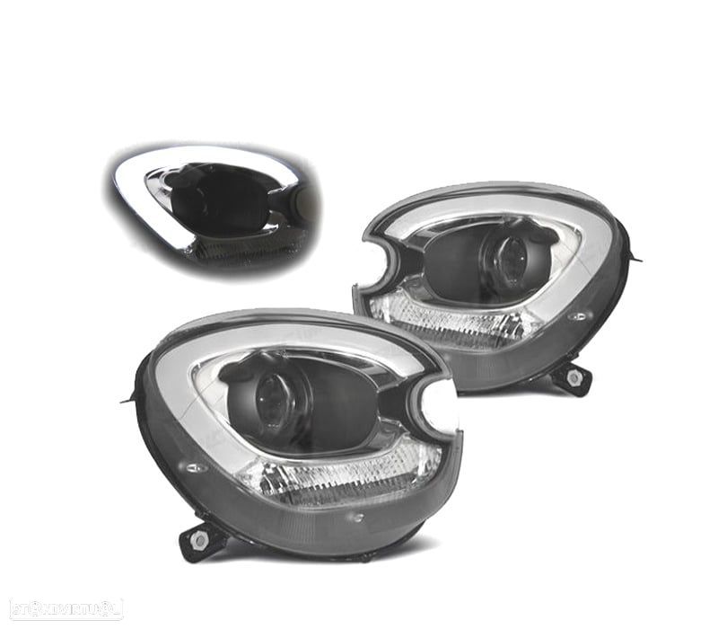 FARÓIS FRONTAIS MINI R60 COUNTRYMAN 10-15 XENON TUBE LIGHT FUNDO PRETO - 1