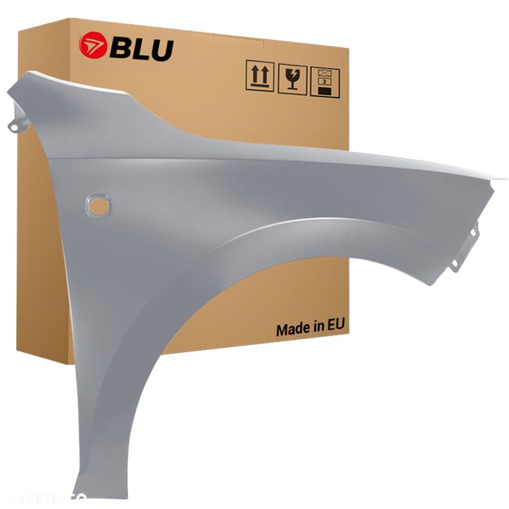BLU Błotnik SKODA RAPID LF8L Prawy Srebrny 2012-2019 przód SteelGrey z otworem na kierunkowskaz
