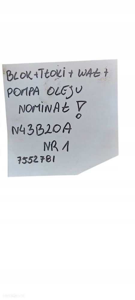 Bmw E60 E90 E87 E81 Blok Dół Silnika Wał Tłoki 7552781 2.0B N43B20A Nominał - 8