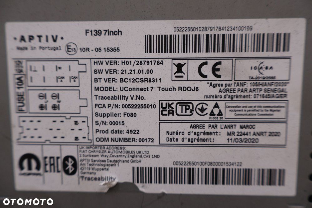 FIAT PANDA III RADIO EKRAN NAWIGACJA '00522255010 - 6