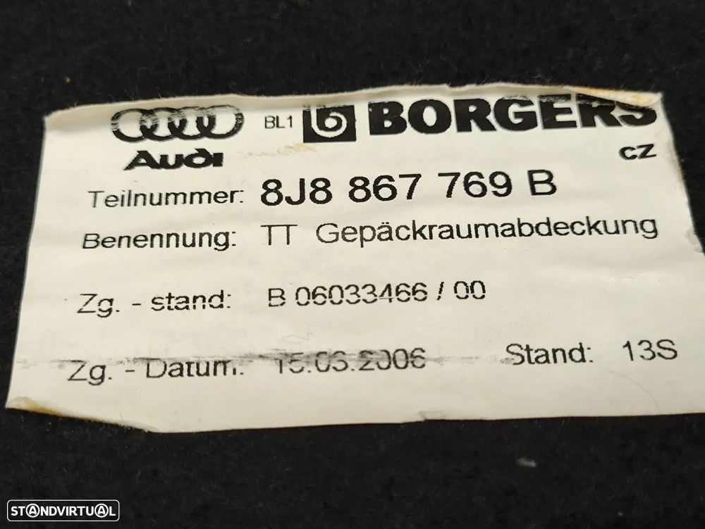 Chapeleira Cortina de Mala Audi TT 8J 2006 a 2014 - 8