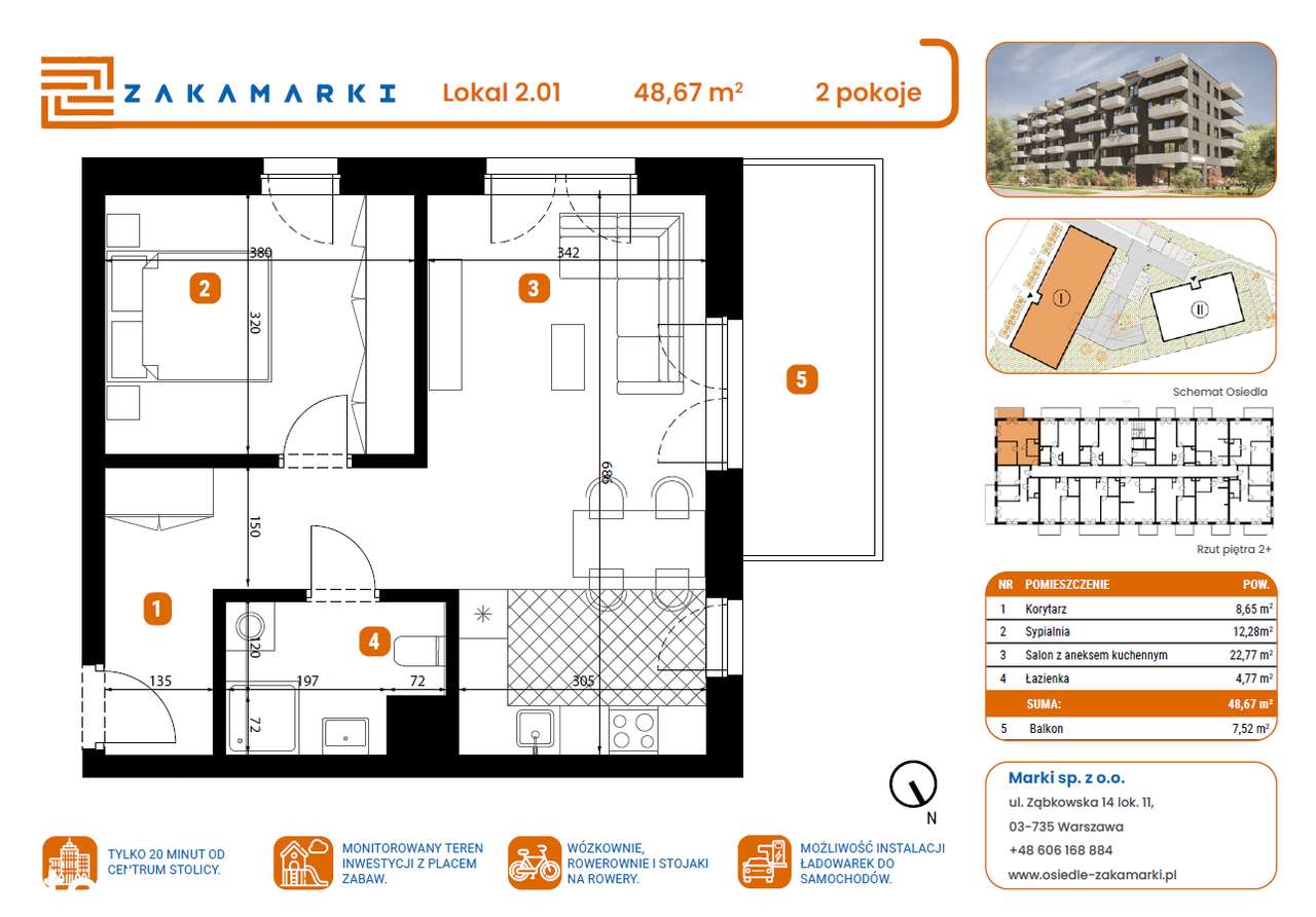Mieszkanie na sprzedaż, 2 pokoje, 49 m², Marki