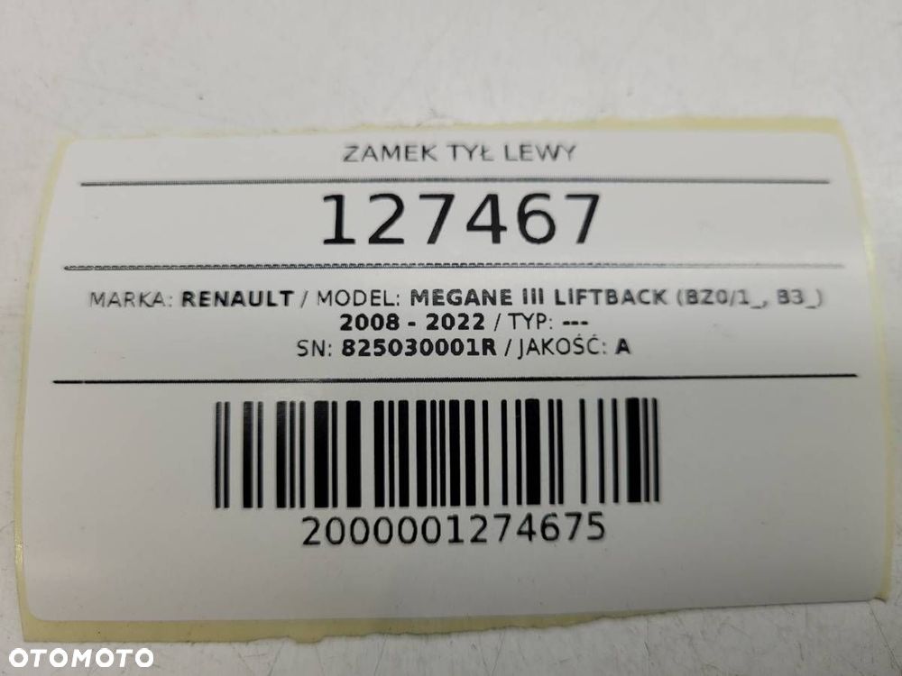 ZAMEK TYŁ TYLNY LEWY DRZWI KLAMKA RENAULT MEGANE III 825030001R 806070032R - 8