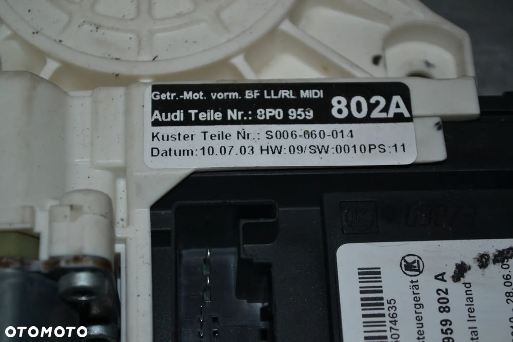AUDI A3 8P SILNICZEK SZYB PRAWY PRZÓD PRZEDNI EUROPA 8P0959802A - 3
