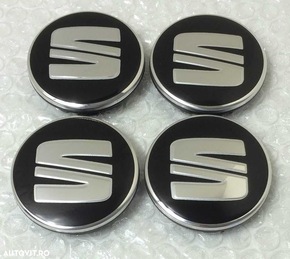 Set 4 Embleme Capace Roti Sigle Jante Seat 56mm, Negru, 5F0601171 - 1