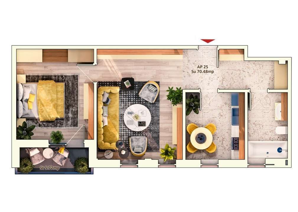 Apartament 2 camere semidecomandate, 52 mp, 9.30mp balcon, parcare sub — fotografia 1