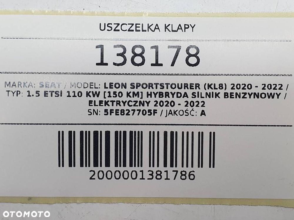 USZCZELKA KLAPY BAGAŻNIKA SEAT LEON IV KOMBI 5FE827705F - 5