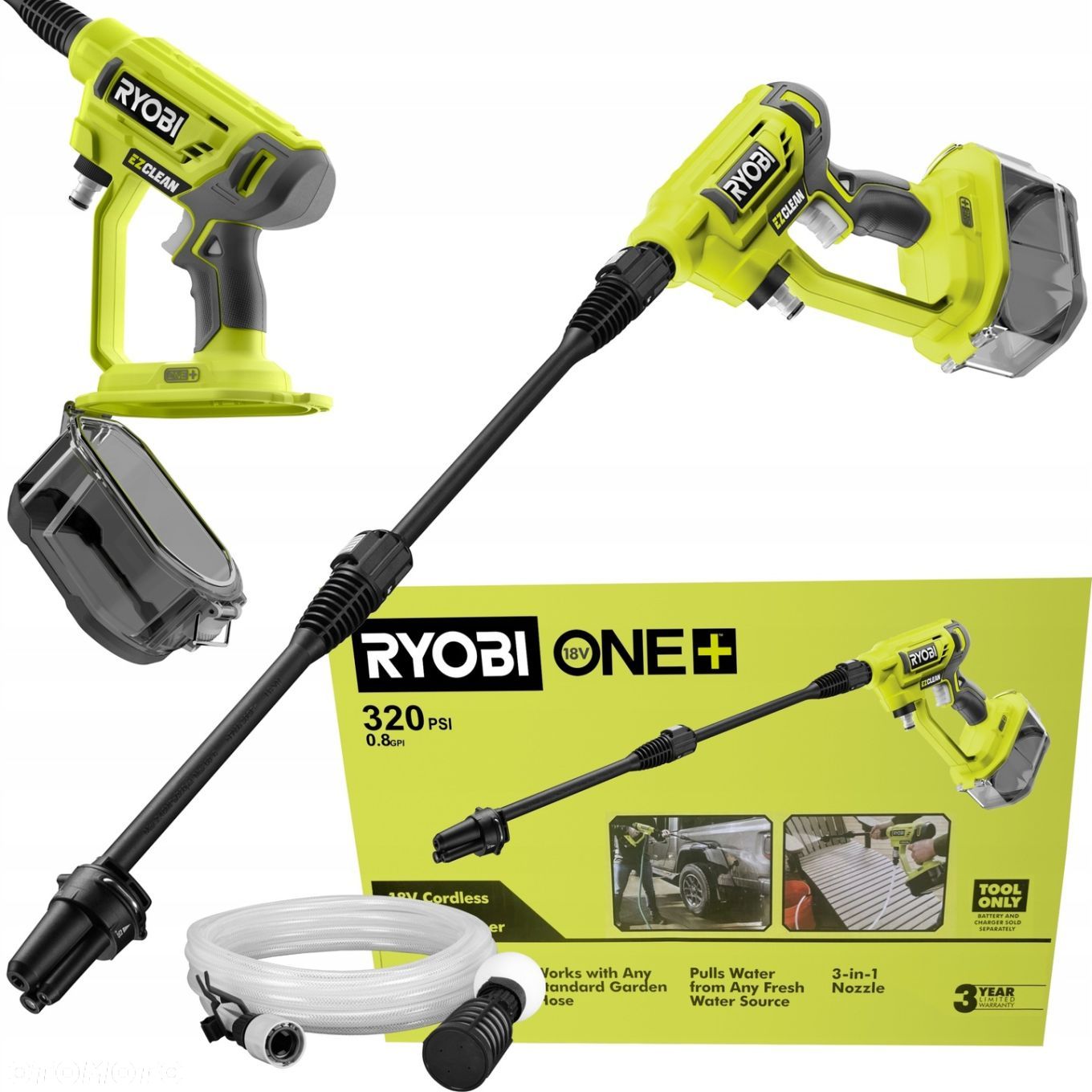 RYOBI AKUMULATOROWA MYJKA ciśnieniowa PISTOLET RY18PW22A 22BAR LANCA WĄŻ 6m - 1