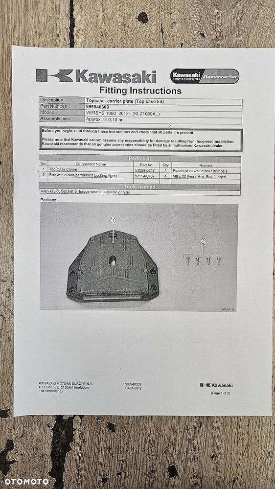 Płyta pod kufer centralny Kawasaki Versys 1000  999940309 - 6