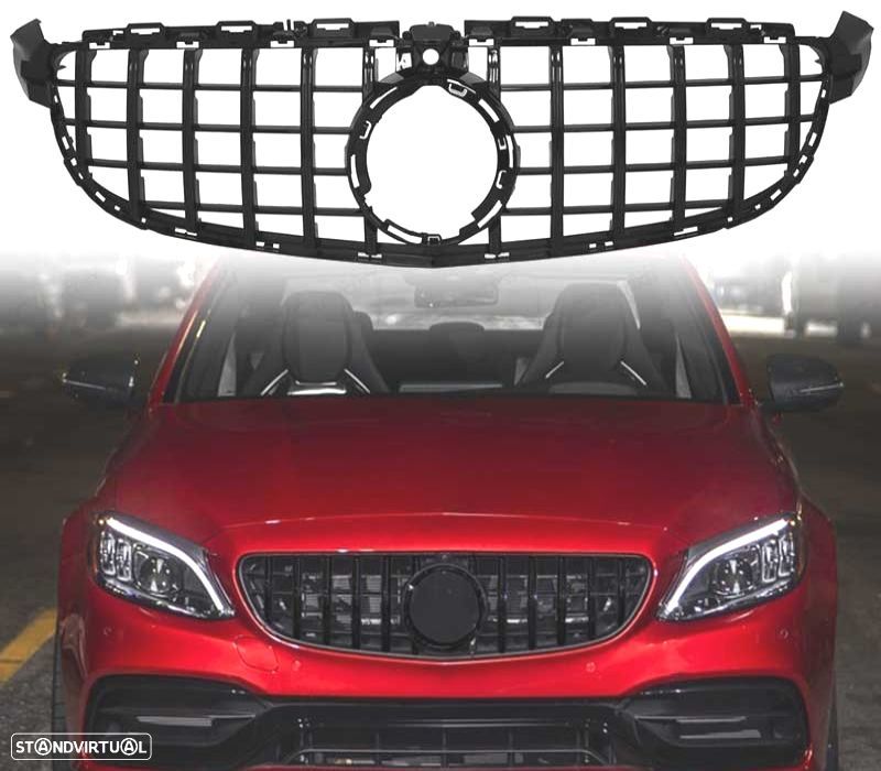 GRELHA FRONTAL MERCEDES W205 15-17 LOOK AMG GT CAMARA PRETO BRILHO - 1
