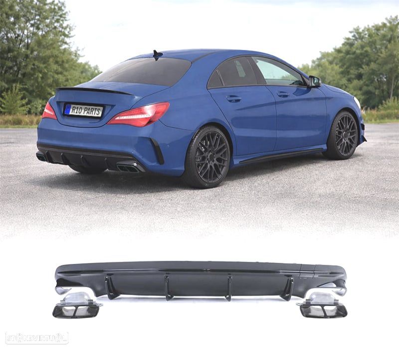 DIFUSOR MERCEDES CLA C117 16-19 LOOK AMG PRETO BRILHANTE + PONTEIRAS ESCAPE - 1