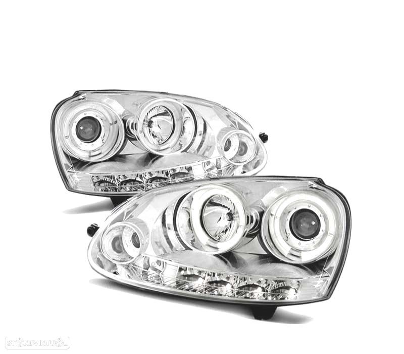 FAROIS OLHOS DE ANJO VOLKSWAGEN VW GOLF 5 03-08 LEDS CROMADOS - 1