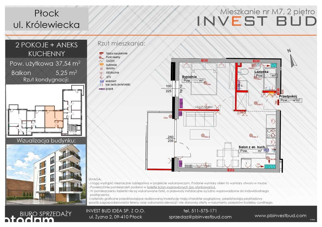 Przytulne mieszkanie 37,54 m² w centrum Płocka