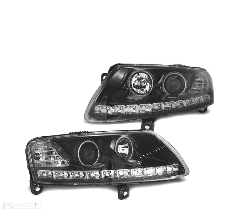 FARÓIS ANGEL EYES LED PARA AUDI A6 C6 04-08 PRETO - 1