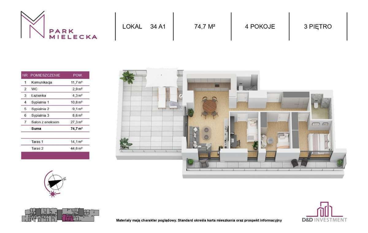 ***PARK MIELECKA *** Apartament 74 m2 + taras 58 m