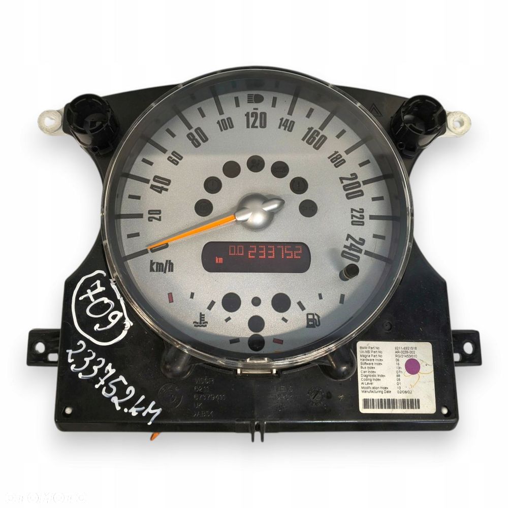 LICZNIK ZEGARY 6921518 Mini Cooper R50 R52 R53 1.6 16V benzyna 233 752km - 3