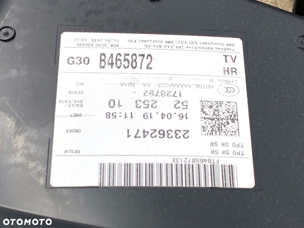 BOCZEK DRZWI PRAWY TYŁ  BMW 5 (G30, F90) 2016 - 2022 530 e Plug-in-Hybrid 135 kW [184 KM] Hybryda - 4