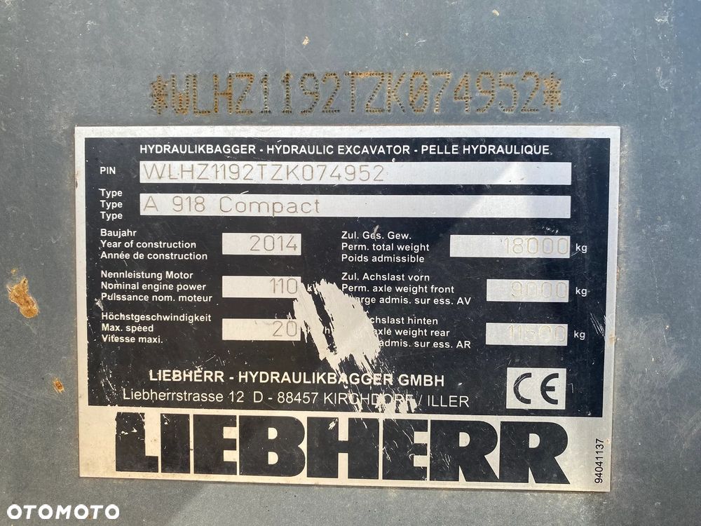Liebherr A918 COMPACT, 9200 MTH, DŁUŻSZY ZASIĘG SZTILL 265 CM, Z NIEMIEC, - 9