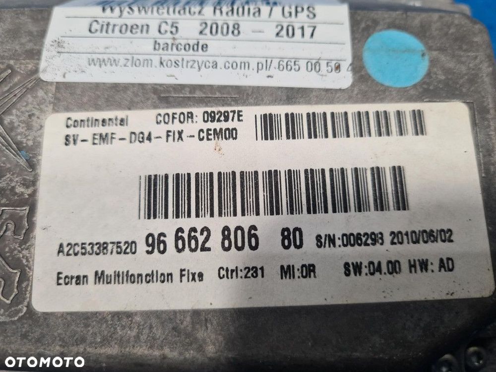 CITROEN C5 II  WYŚWIETLACZ RADIA / GPS 9666280680 KJC - 10