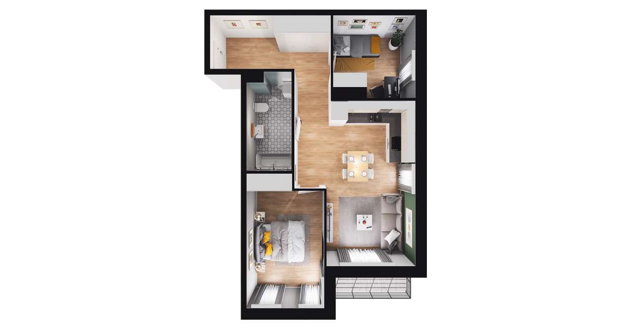 3-pokojowe mieszkanie 57m2 + balkon Bezpośrednio - Pełny obrazek: 3/7