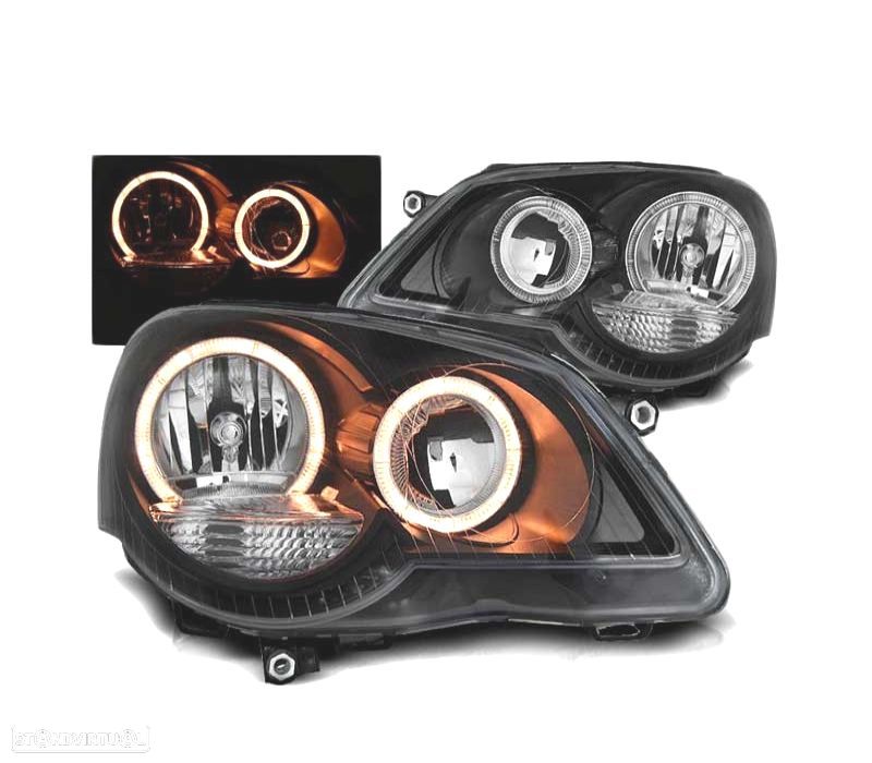 FARÓIS ANGEL EYES PARA VOLKSWAGEN VW POLO 9N3 04.05-09 FUNDO PRETO - 2
