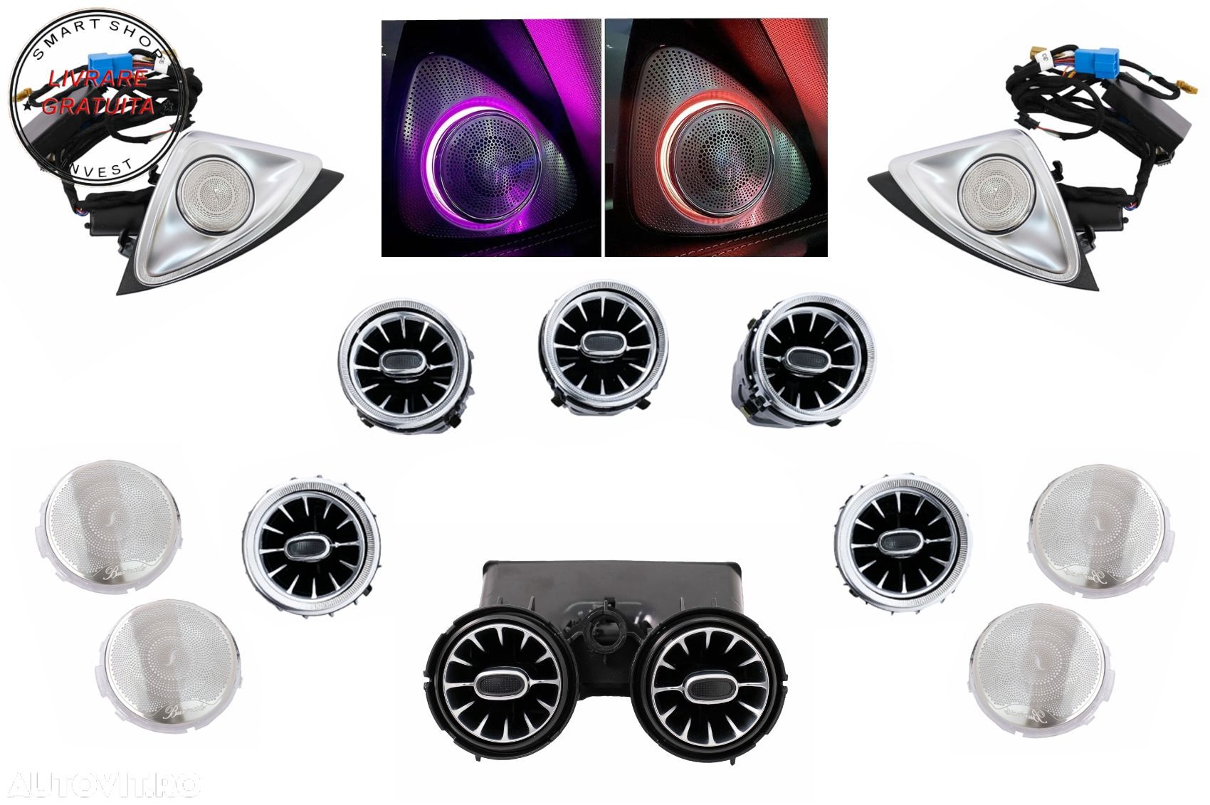 Pachet Grile de aerisire Ornament Difuzor Tweeter LED rotativ 4D 64 culori Mercede- livrare gratuita - 1