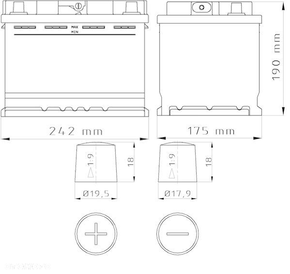 Akumulator ASFIN 12V 55Ah 480A (EN) ON, PB, LPG - 2